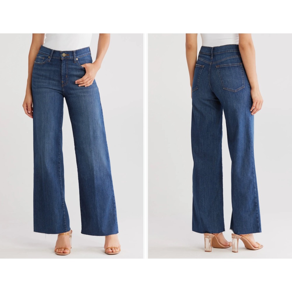FRAME Slim Palazzo Wide Leg Jeans in Aspire Raw After Women 31 Stretch Denim